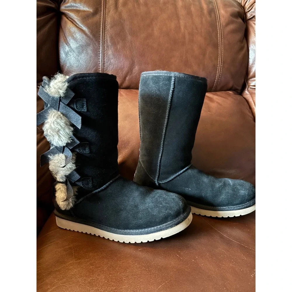 Koolaburra by UGG Victoria Tall Black Suede Bow Boots 1015875 Womens 7‎
